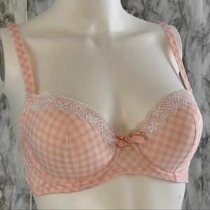 34C Affinitas Pink Plaid Balconette Bra Lingerie Push-Up Lace